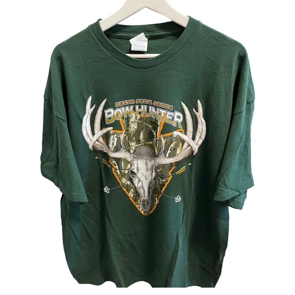 BOW HUNTER DEATH FROM ABOVE Mens Graphic Green Size XXLarge Short Sleeve T-shirt